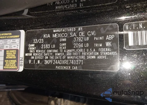 2024 Kia Forte Lxs from USA, damaged, VIN 3KPF24ADXRE741371